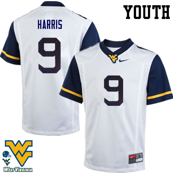 NCAA Youth Major Harris West Virginia Mountaineers White #9 Nike Stitched Football College Authentic Jersey LU23A07MC